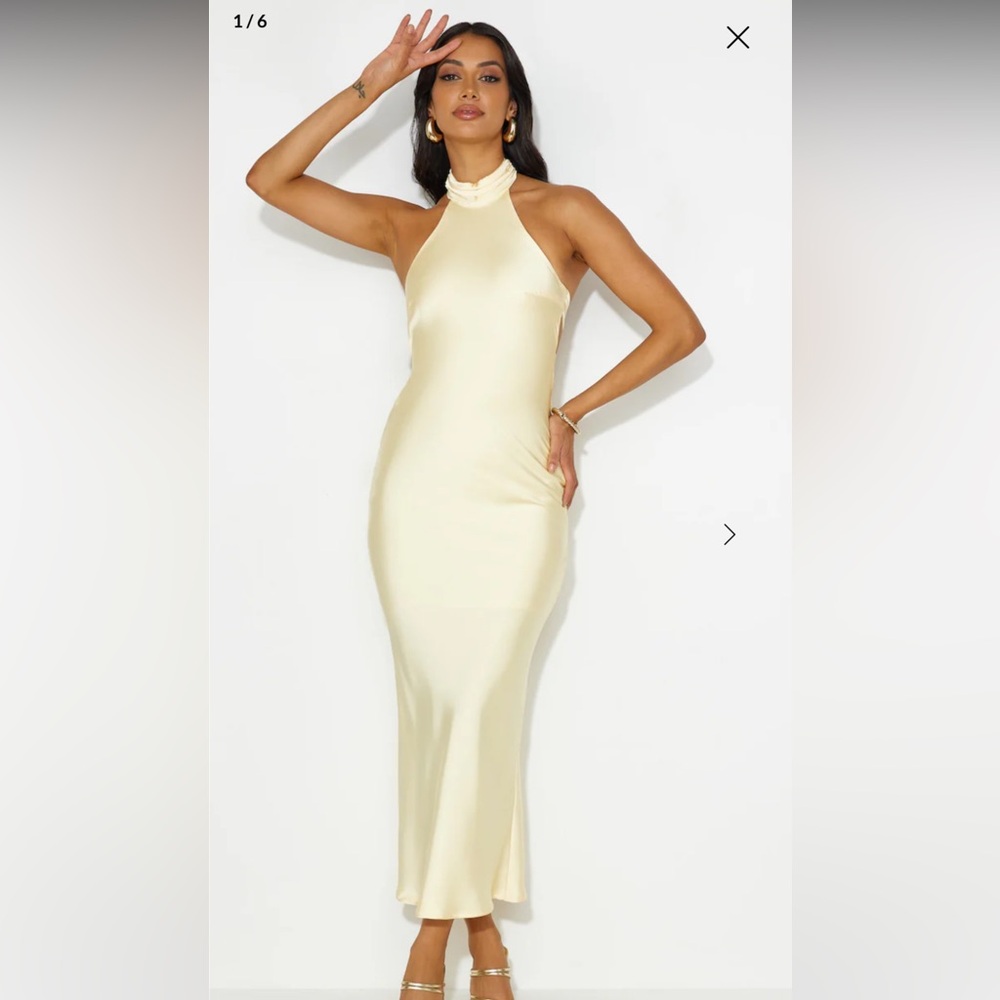 Yellow Halter Satin Dress